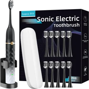 Electric Toothbrush Set, Equipped with 10 Brush Heads and Travel case, IPX8 Waterproof, 2-Minute Timer, 42000 high-Frequency Vibrations, 5 Modes, The First Choice for Gift Giving