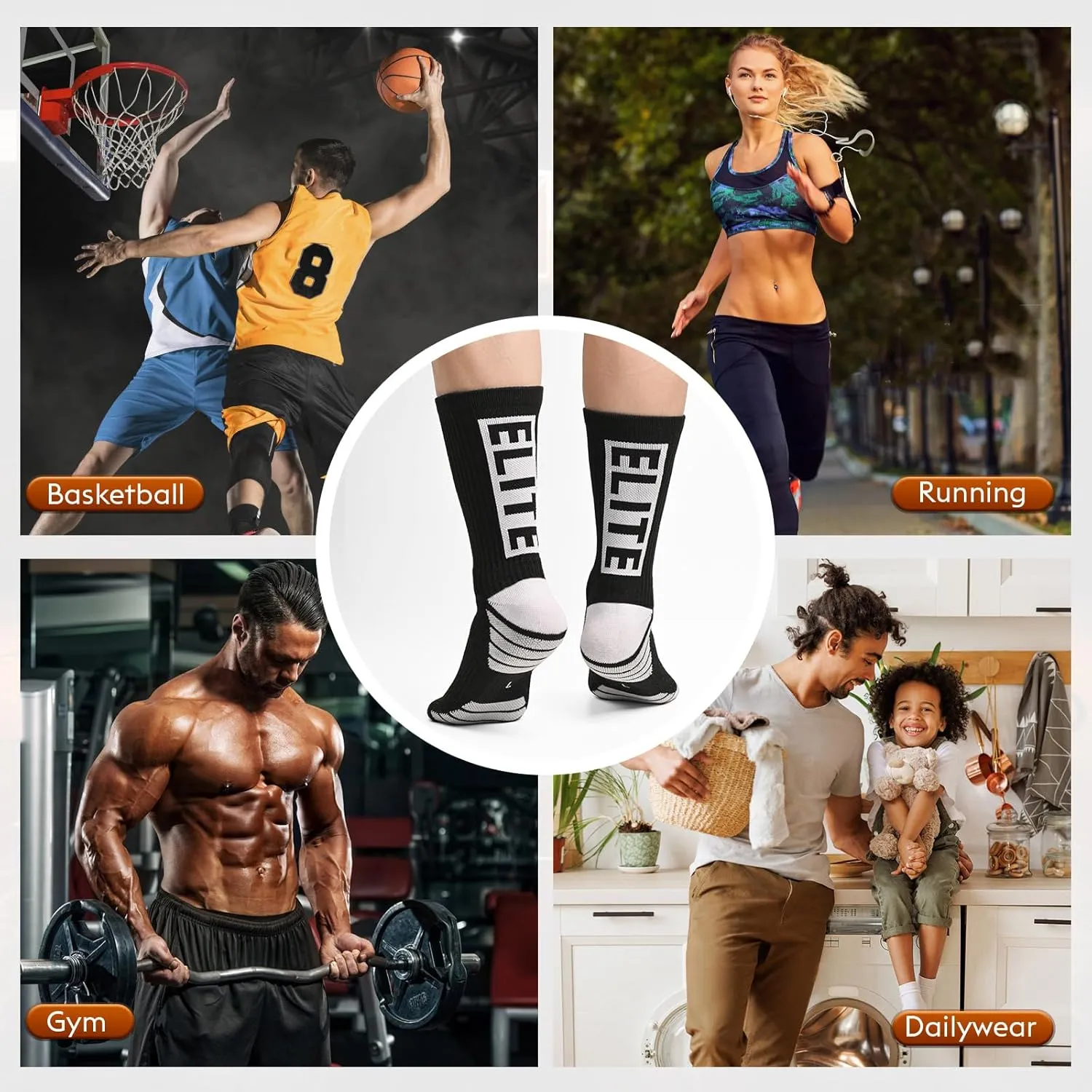 Elite Basketball Socks, Cushioned Athletic Sports Crew Socks for Youth Adult