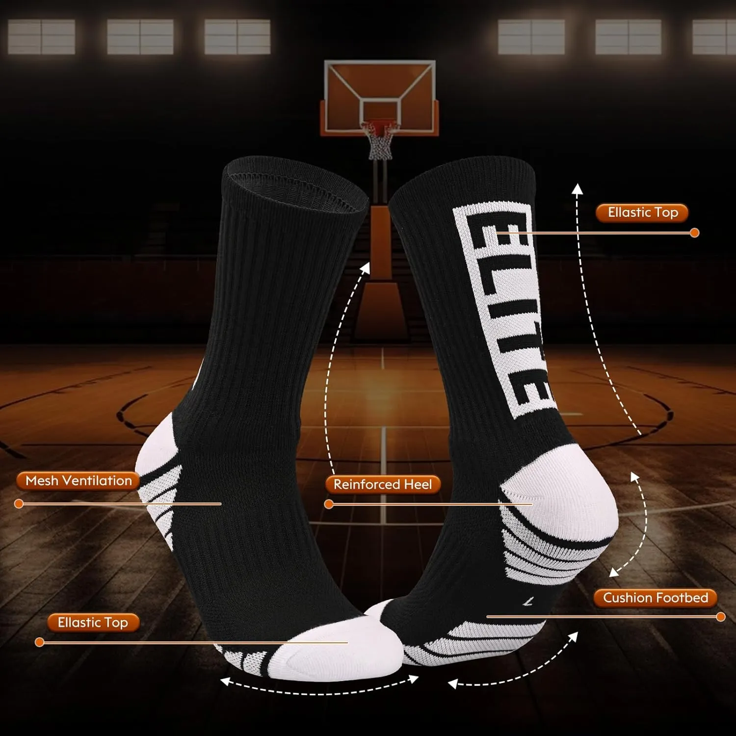 Elite Basketball Socks, Cushioned Athletic Sports Crew Socks for Youth Adult