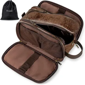 Elviros Toiletry Bag for Men, Large Travel Shaving Dopp Kit Water-resistant Bathroom Toiletries Organizer PU Leather Cosmetic Bags Fathers Day Gift (Medium, Chocolate)