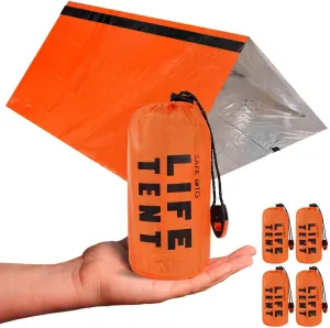 Emergency Survival Tent Life Shelter 2 Person Mylar Tube Tents Tarp with Whistle & Paracord Year-Round All Weather Protection for Car Outdoor Hiking Camping Gear Equipment