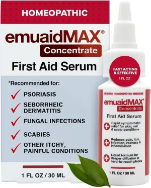 emuaid EMUAIDMAX Concentrate Homeopathic First Aid Serum, All-Natural Solution for Itchy, Painful Skin Conditions, Targets Psoriasis, Eczema, Folliculitis, Nail Fungus, Seborrheic Dermatitis, 1oz