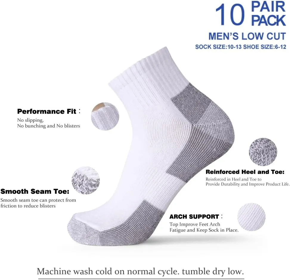 EnerWear 10P Pack Unisex Cotton Moisture Wicking Cushion Ankle Socks