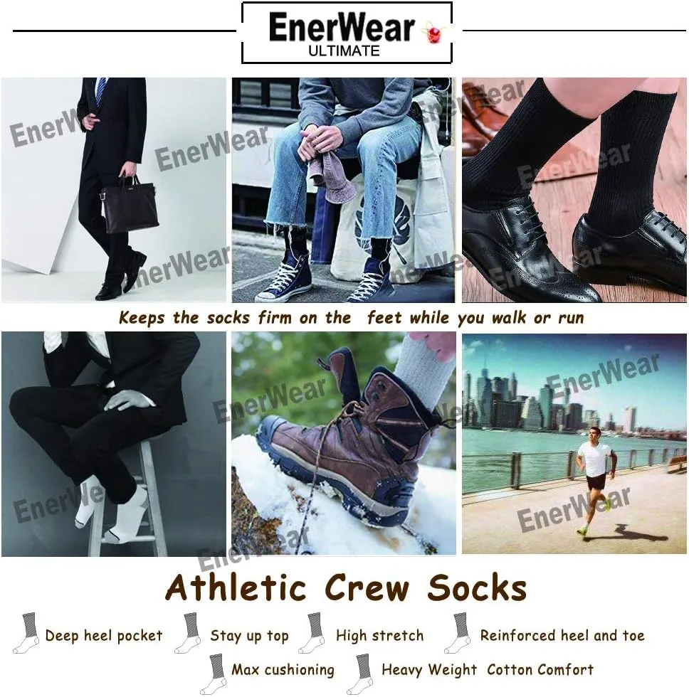 EnerWear 10P Pack Unisex Cotton Moisture Wicking Cushion Crew Socks