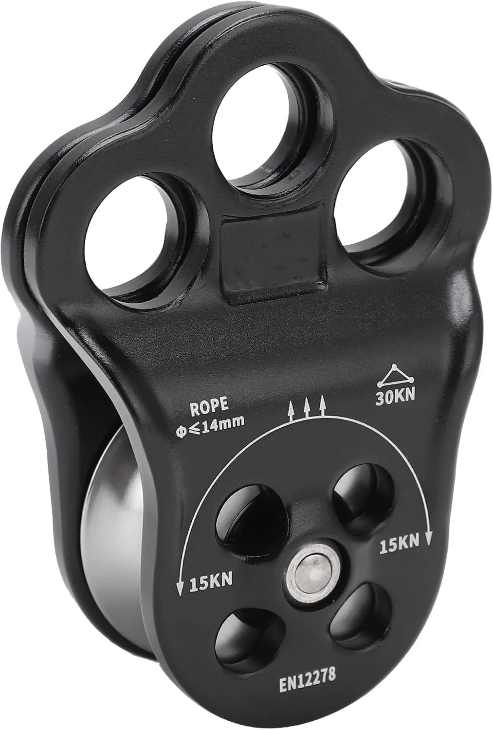 Equipment 30KN Hitch Climber Pulley with Double Bearing for Rock Climbing, Lightweight Black Pulley for Aerial Work