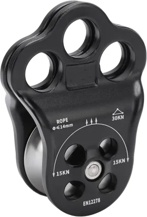 Equipment 30KN Hitch Climber Pulley with Double Bearing for Rock Climbing, Lightweight Black Pulley for Aerial Work