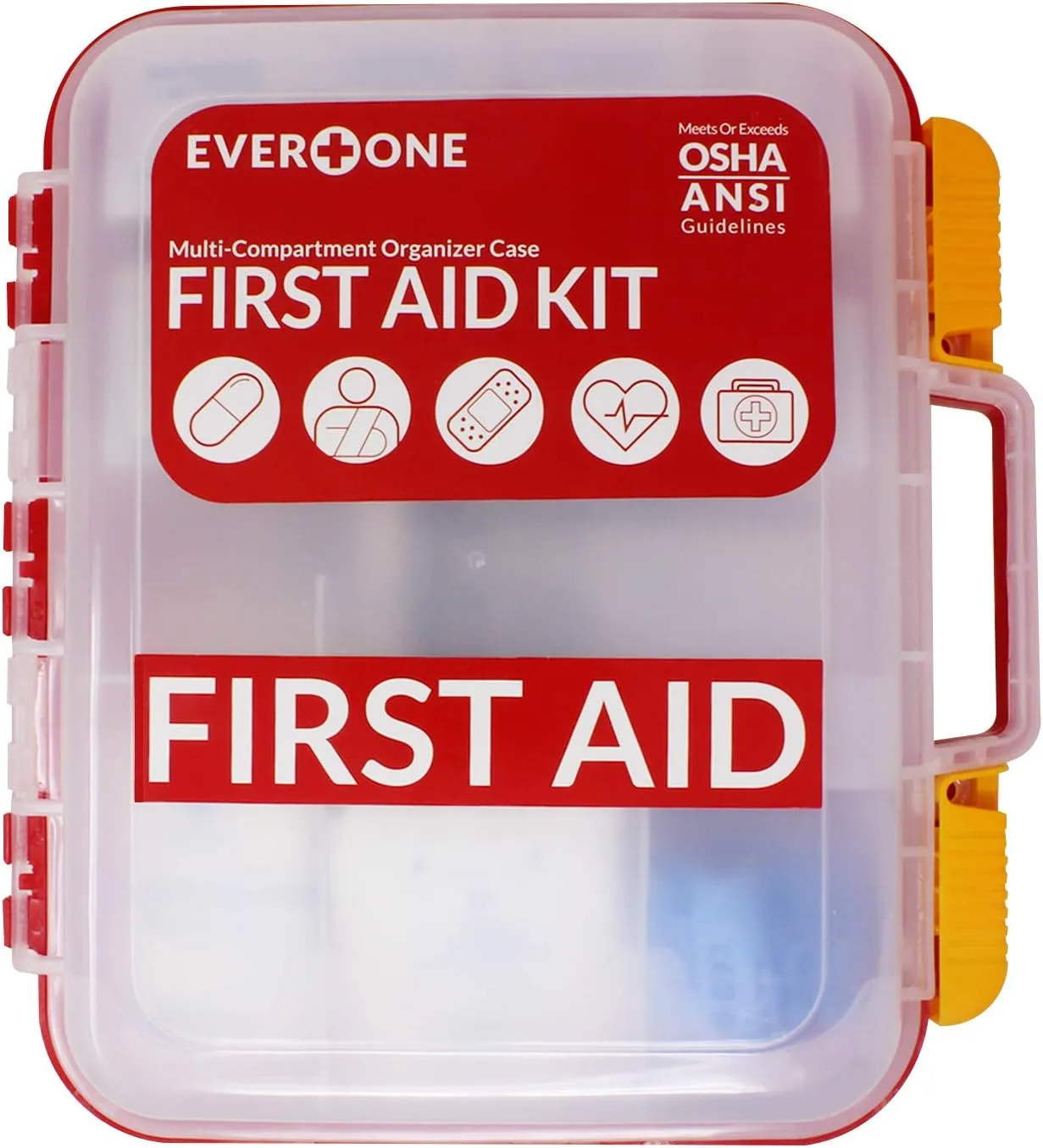 EverOne 354 Piece Hard Case First Aid Kit, Exceeds OSHA and ANSI Guidelines for 100 People, Fully Organized with Wall Mount for Business, Worksite, School, Vehicle and/or Home