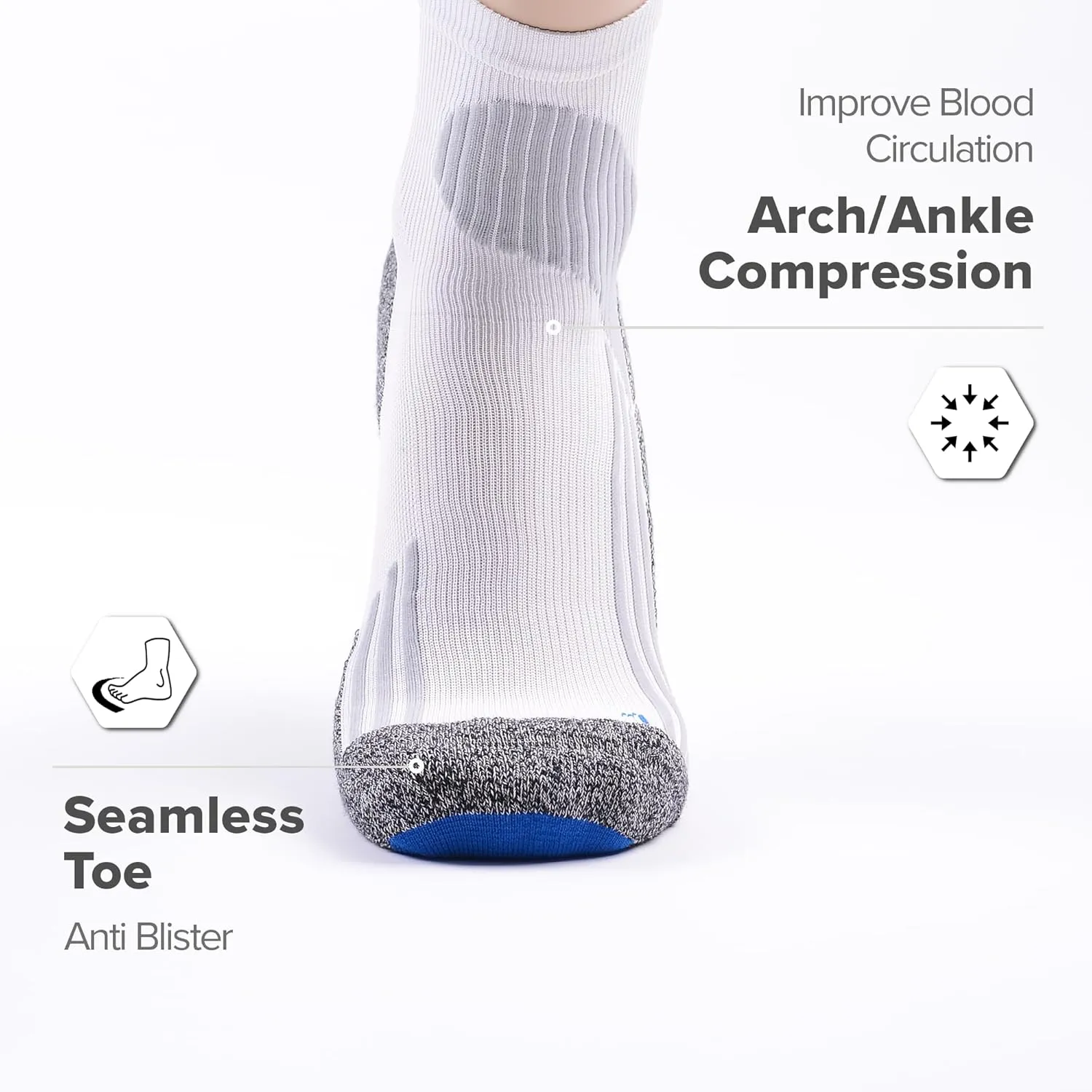 Extra Cushion Compression Socks Men, Coolmax Anti-Blister Wicking Padded Heel, Quarter Socks for Tennis Golf Hiking Work