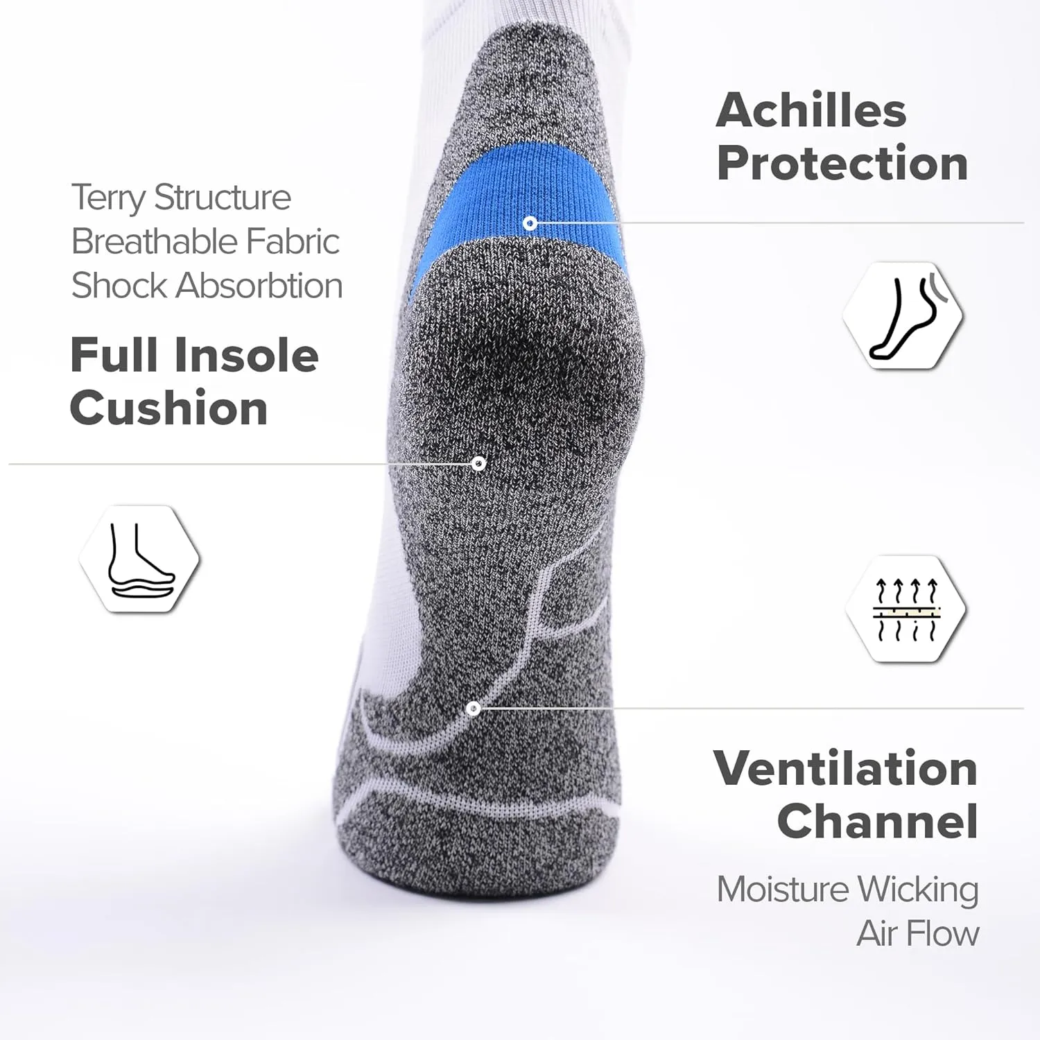 Extra Cushion Compression Socks Men, Coolmax Anti-Blister Wicking Padded Heel, Quarter Socks for Tennis Golf Hiking Work