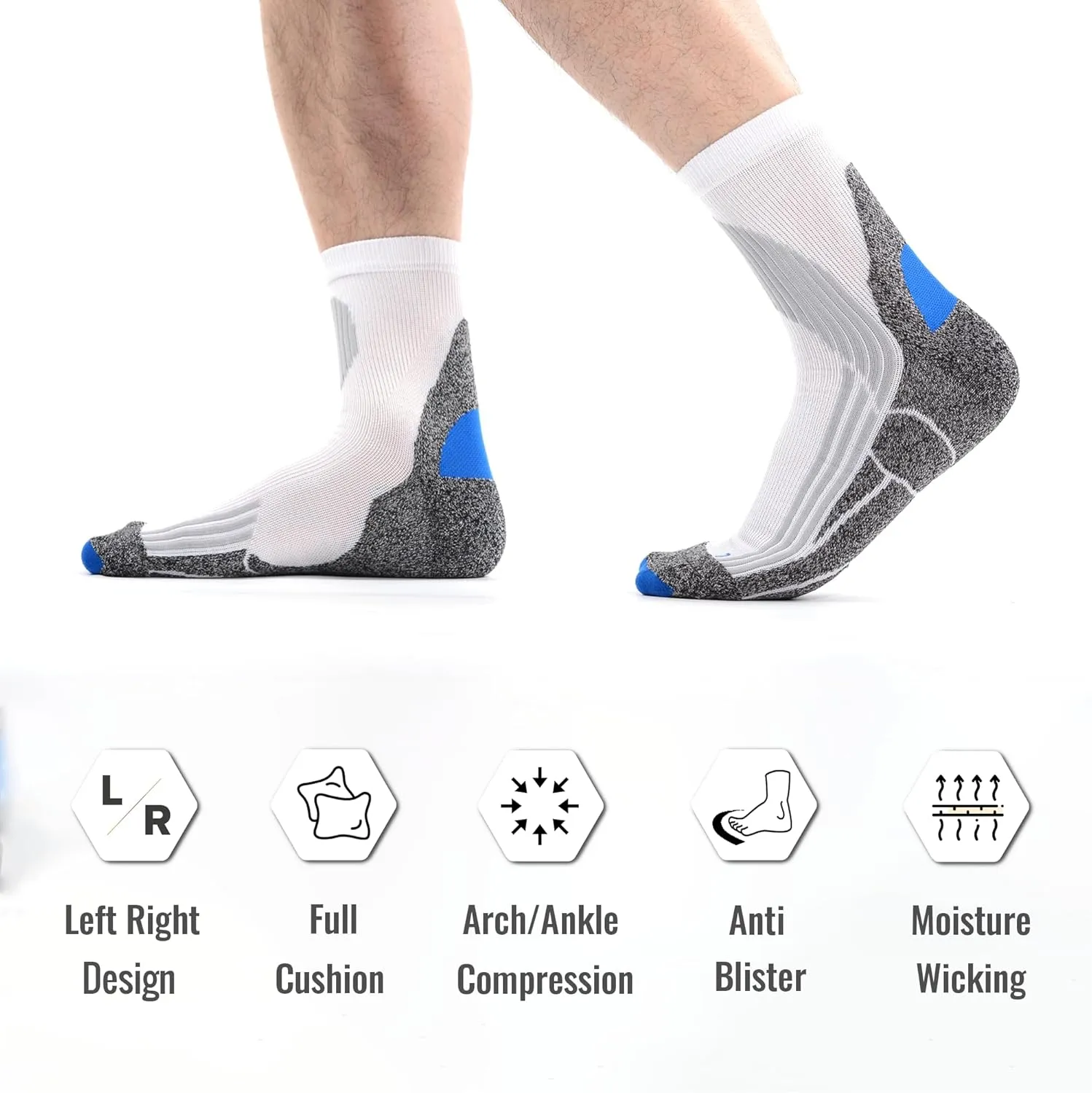 Extra Cushion Compression Socks Men, Coolmax Anti-Blister Wicking Padded Heel, Quarter Socks for Tennis Golf Hiking Work