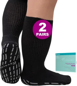 Extra Width Socks for Swollen Feet-2 Pairs Bamboo Viscose Wide Diabetic Socks for Women Men,Non Slip Hospital Socks
