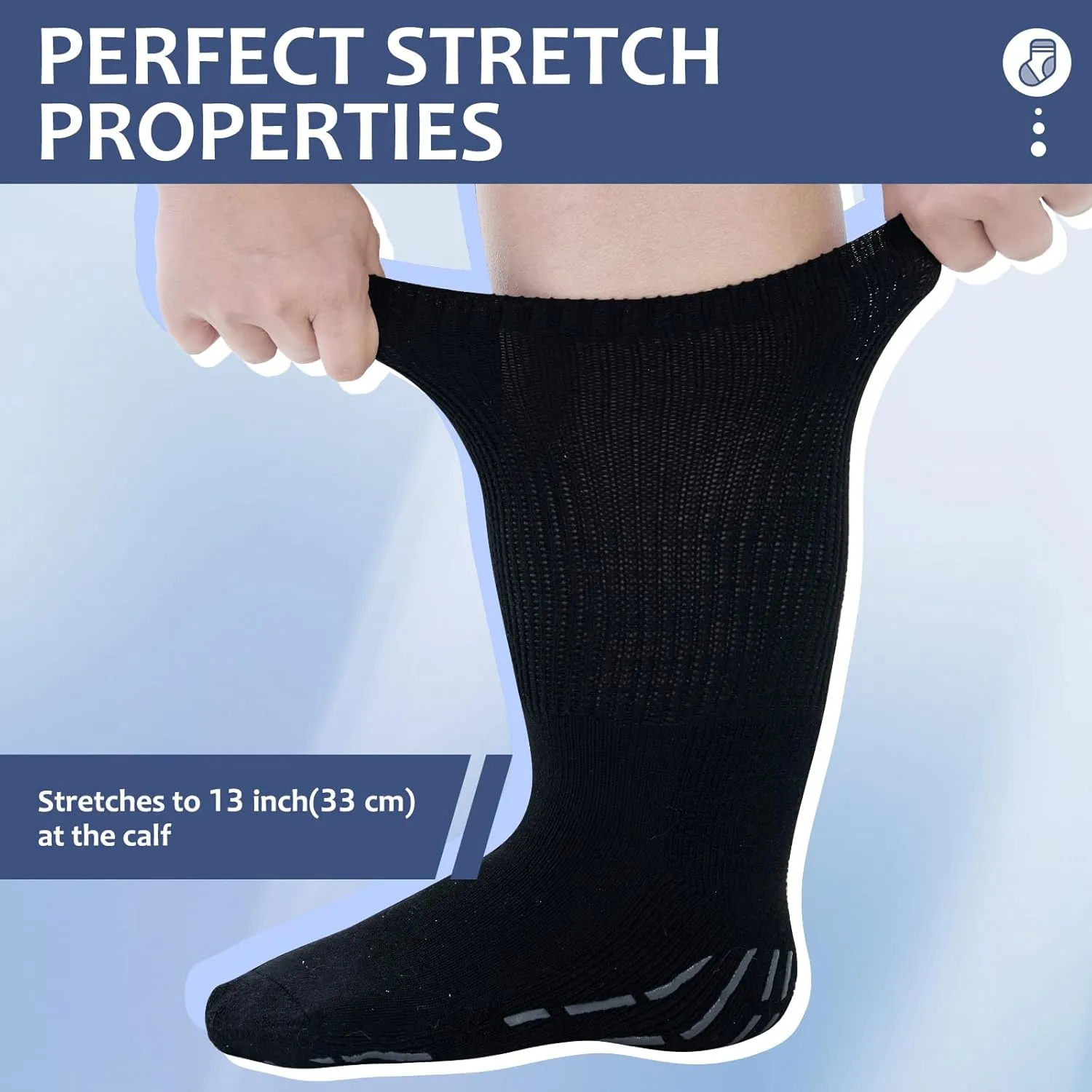 Extra Width Socks for Swollen Feet-2 Pairs Bamboo Viscose Wide Diabetic Socks for Women Men,Non Slip Hospital Socks