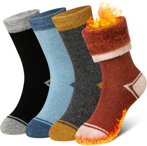 Eyean Kids Wool Heated Hiking Socks Thick Warm Thermal Soft Winter Snowboarding Boy Girls Insulated Socks 4 Pairs