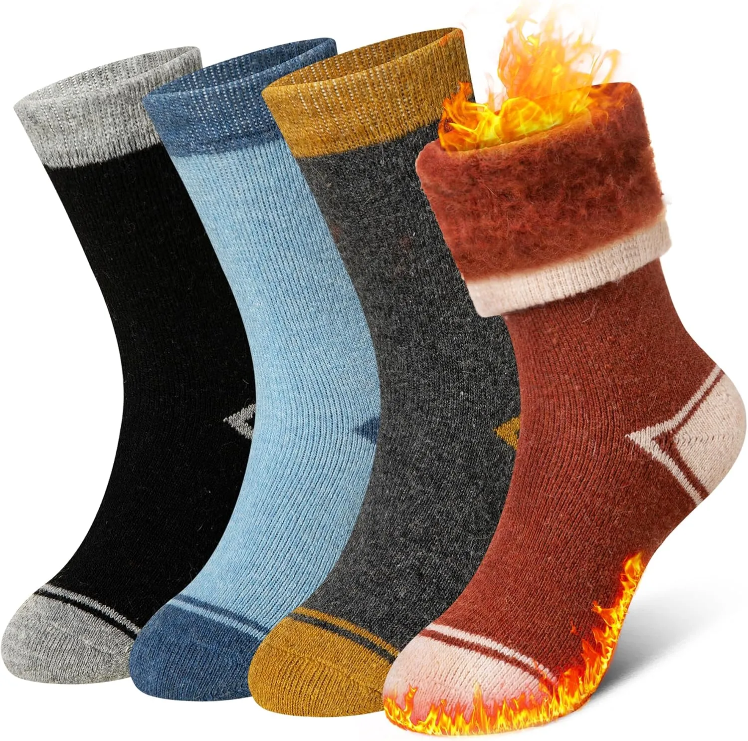 Eyean Kids Wool Heated Hiking Socks Thick Warm Thermal Soft Winter Snowboarding Boy Girls Insulated Socks 4 Pairs