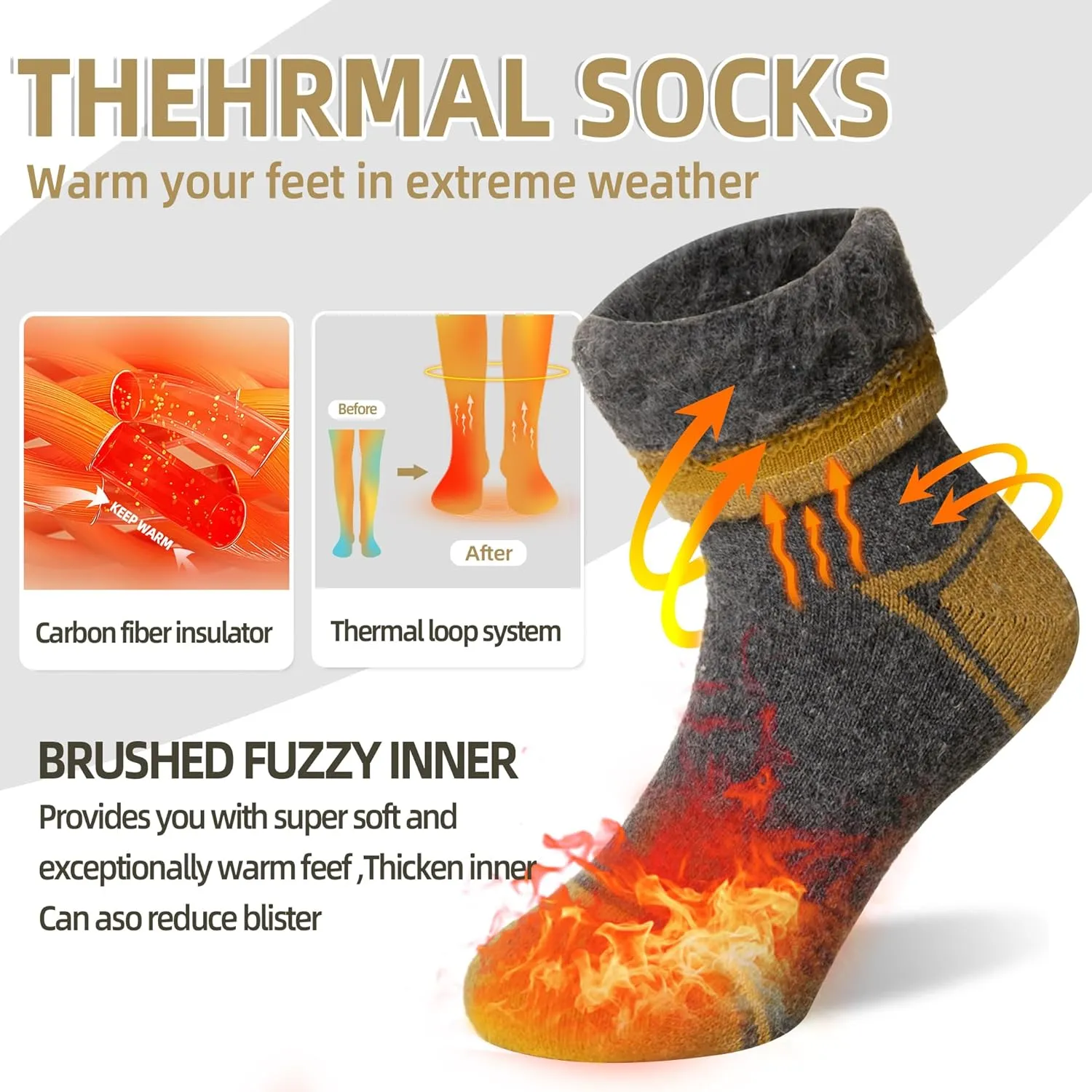Eyean Kids Wool Heated Hiking Socks Thick Warm Thermal Soft Winter Snowboarding Boy Girls Insulated Socks 4 Pairs