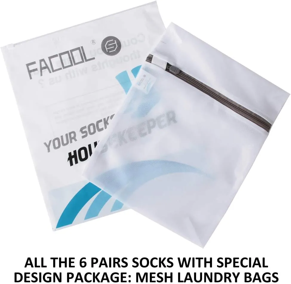 Facool Crew Diabetic Socks, Men Moisture Wicking No Blister Anti Skid Cotton Cushioned Seamless Toe Non Binding Loose Soft Neuropathy Diabetes Socks, 6 Pairs Black X-Large