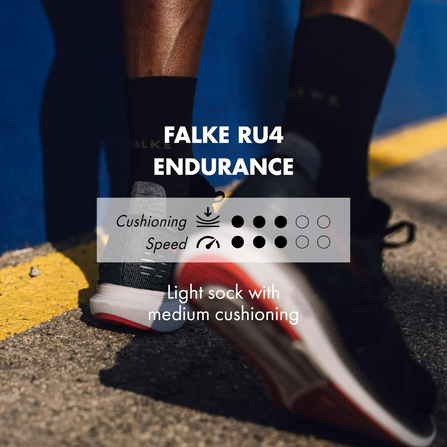 FALKE Men's RU4 Endurance Running Socks, Crew, Medium Cushion, Quick Dry, 1 Pair