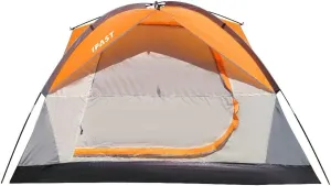 Family Camping Tents, Outdoor Double Layers Waterproof Windproof with Top Roof Rainproof and Large Mesh Windows Portable Easy Set Up Camping Gear with Carry Bag for All Seasons, Orange