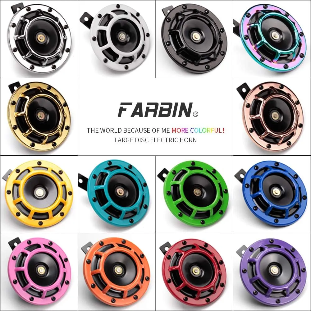 FARBIN Waterproof Car Horn Loud Super tone High Tone/Low Tone Metal Twin Horns Kit with Protective Grill (blue horn with harness and bracket)