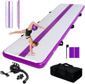 FEATH-R-LITE 13ft Inflatable Gymnastics Tumble Track Tumbling Mat 4in Thick Air Floor Tumble Track with Electric Pump for Cheer Leading/Gymnastics/Beach/Gym/Home (Purple)