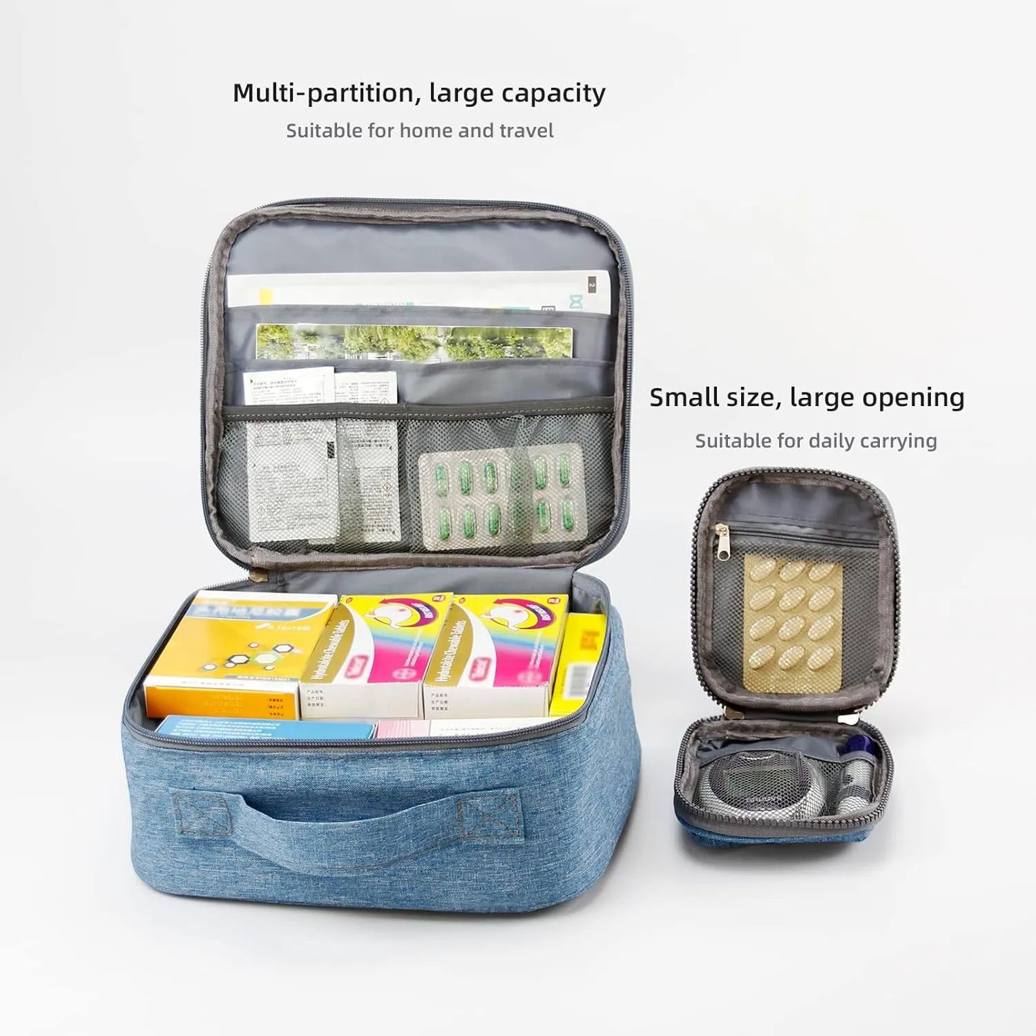 First Aid Bags Empty, Travel Medicine Bag, Medical Supplies Organizer Bag, Portable Kit for Traveling, Car, Home, Camping, Office, Hiking, Outdoor (Cationic Sky Blue)