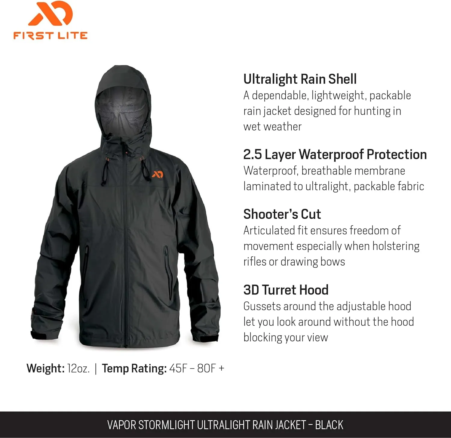 First Lite Men's Vapor Stormlight Ultralight Rain Jacket - Waterproof Breathable Camo Hunting Coat