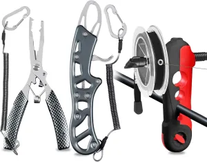 Fishing Tool Gift for Men, Fishing Pliers Hook Remover, Fishermen Pliers Kit with Lanyard, Fishing Line Spooler, Fish Lip Gripper - Freshwater & Saltwater Angling