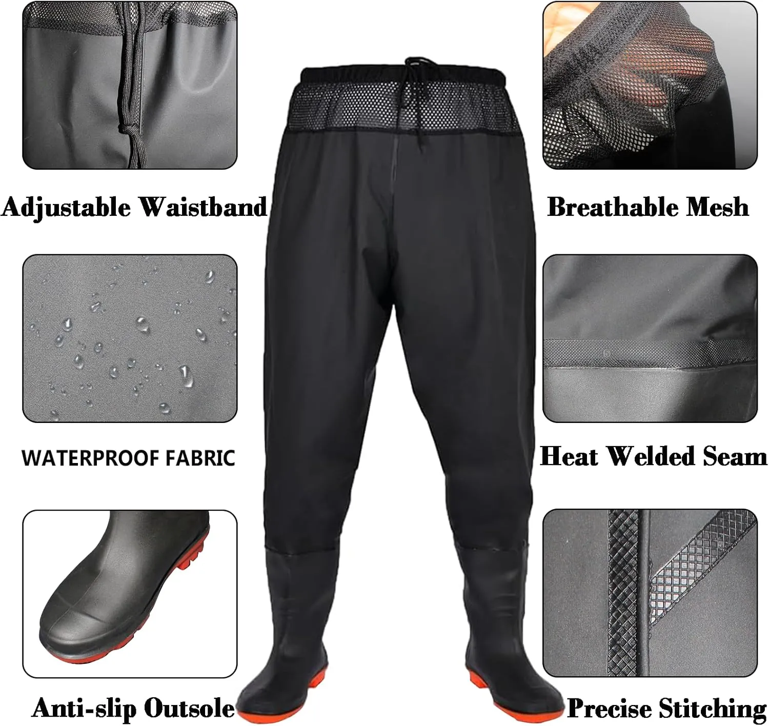Fishing Waders with Boots, Nylon/PVC Waist Wader Pants Fishing Waders for Men Women, Waterproof Bootfoot Waders