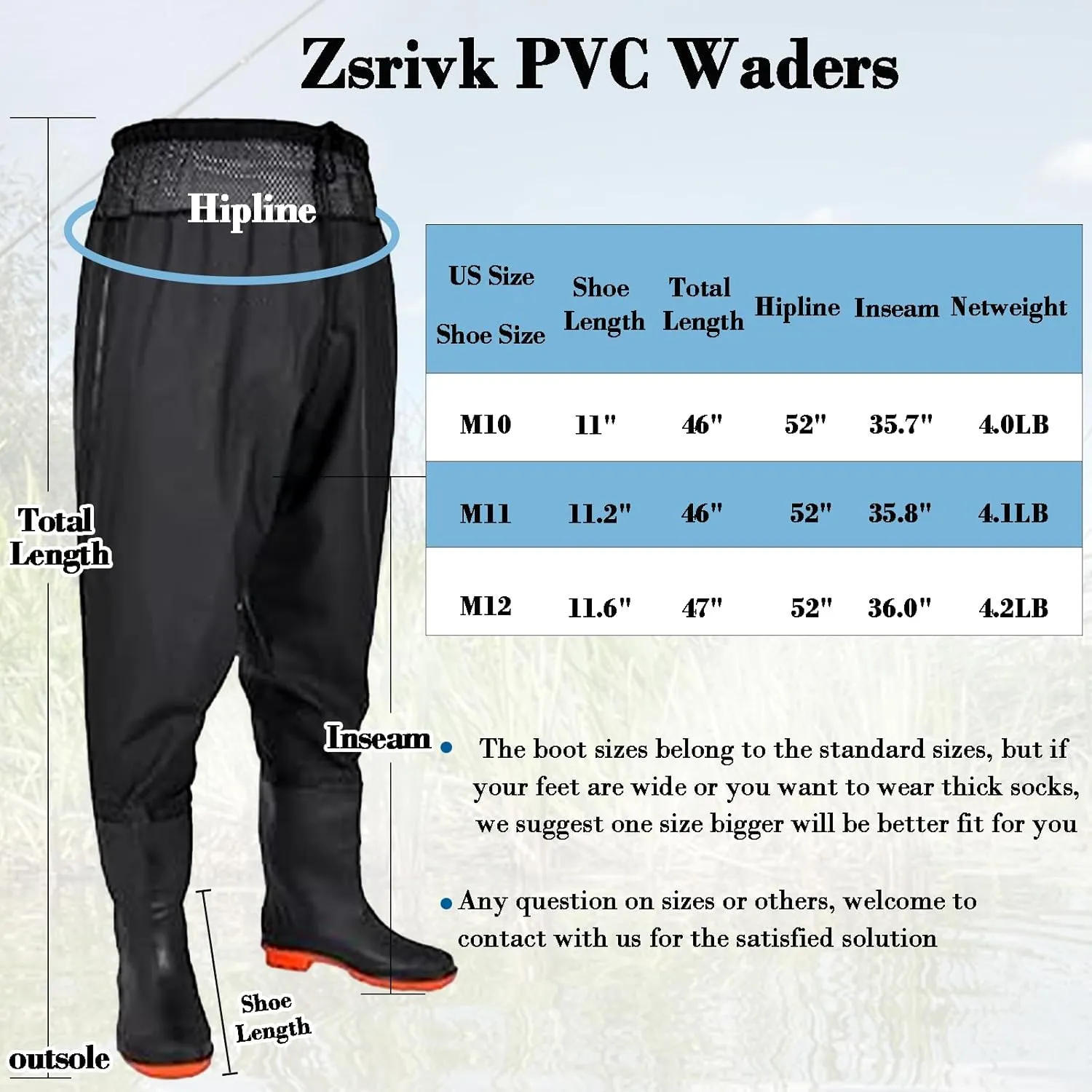 Fishing Waders with Boots, Nylon/PVC Waist Wader Pants Fishing Waders for Men Women, Waterproof Bootfoot Waders