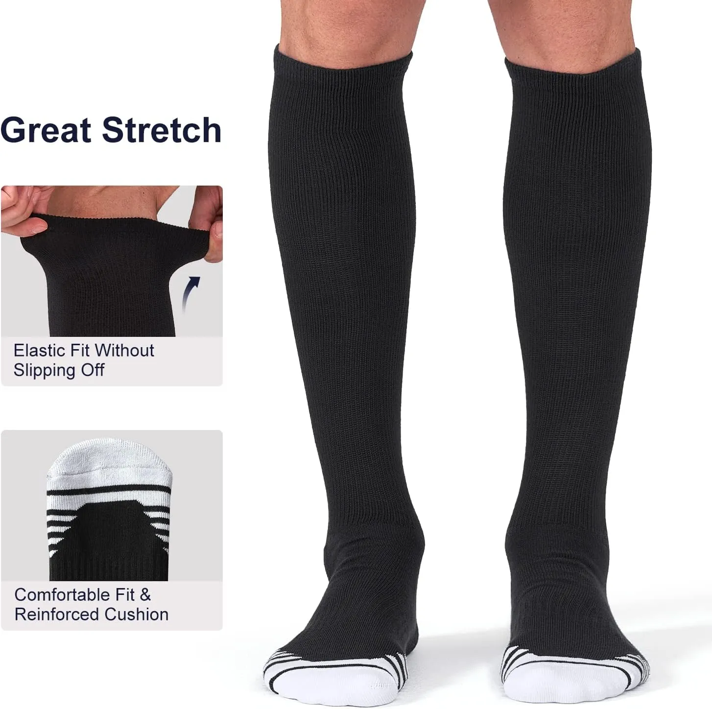 FITRELL 2/3 Pack Baseball Soccer Softball Socks for Kids Youth Men & Women Over-the-Calf Knee High Socks (Multiple Colors)