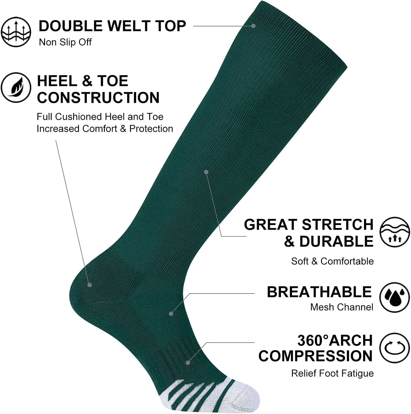 FITRELL 2/3 Pack Baseball Soccer Softball Socks for Kids Youth Men & Women Over-the-Calf Knee High Socks (Multiple Colors)