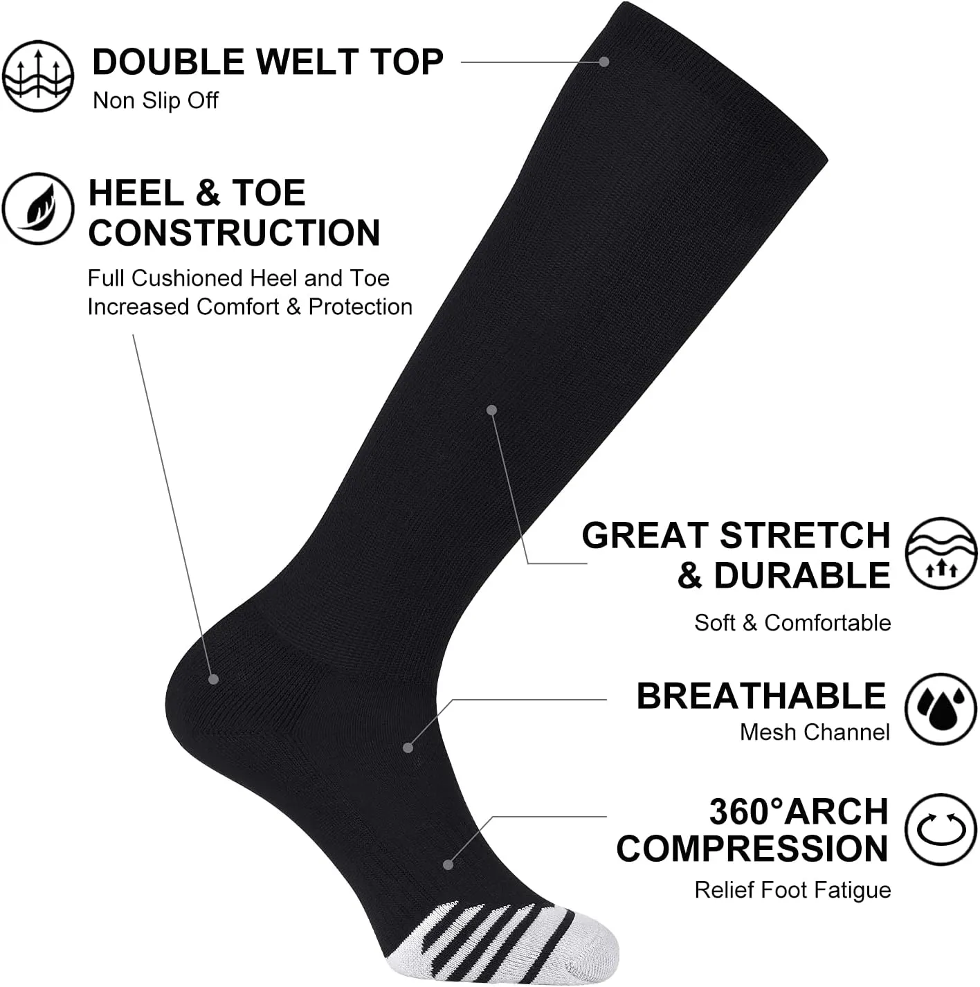 FITRELL 2/3 Pack Baseball Soccer Softball Socks for Kids Youth Men & Women Over-the-Calf Knee High Socks (Multiple Colors)