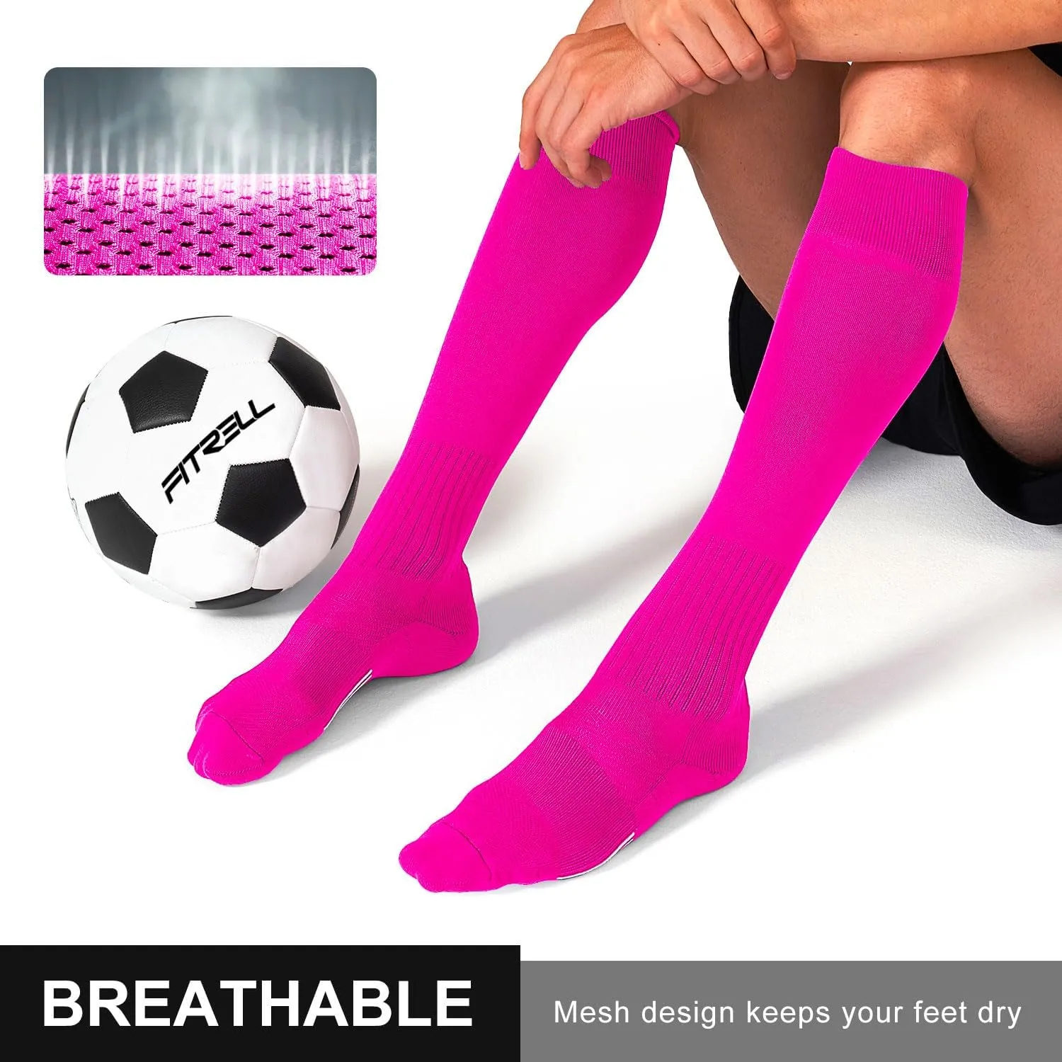 FITRELL 2/3 Pack Soccer Socks Baseball Softball For Youth Kids Boys Girls, Over-The-Calf Football Socks for Adult Men Women
