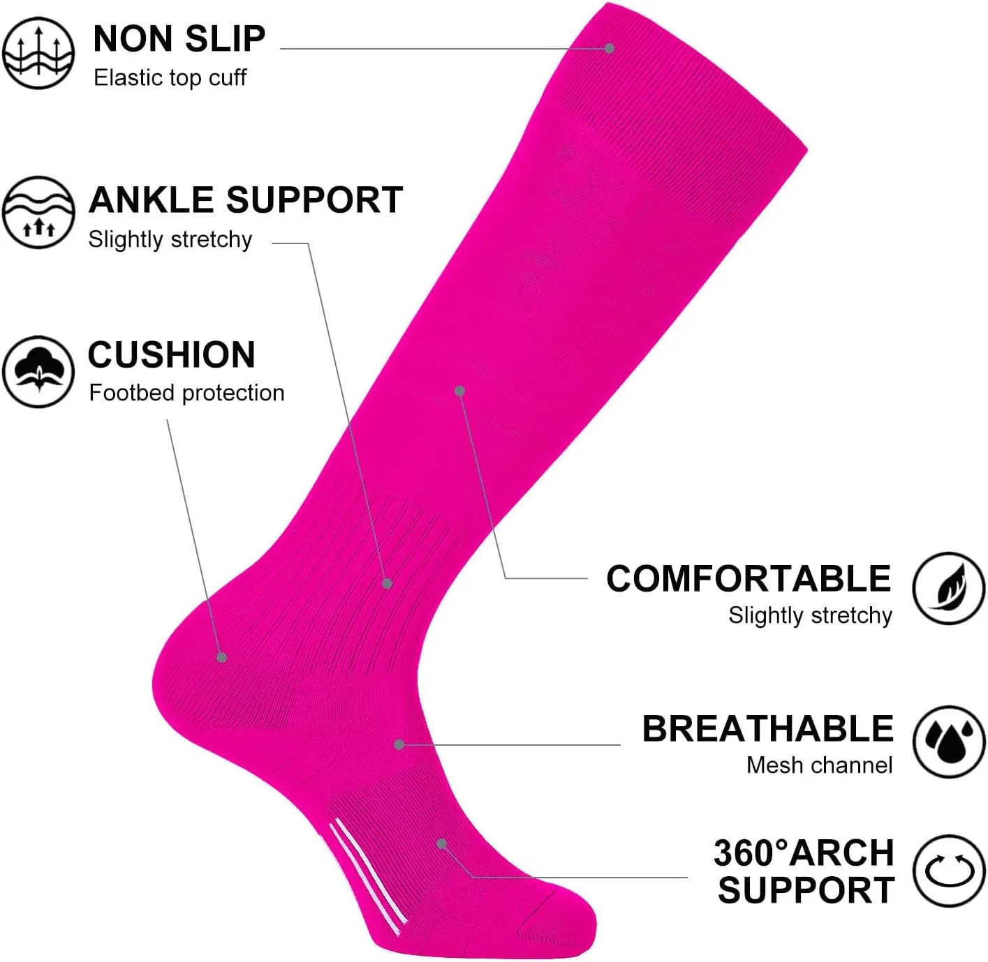 FITRELL 2/3 Pack Soccer Socks Baseball Softball For Youth Kids Boys Girls, Over-The-Calf Football Socks for Adult Men Women