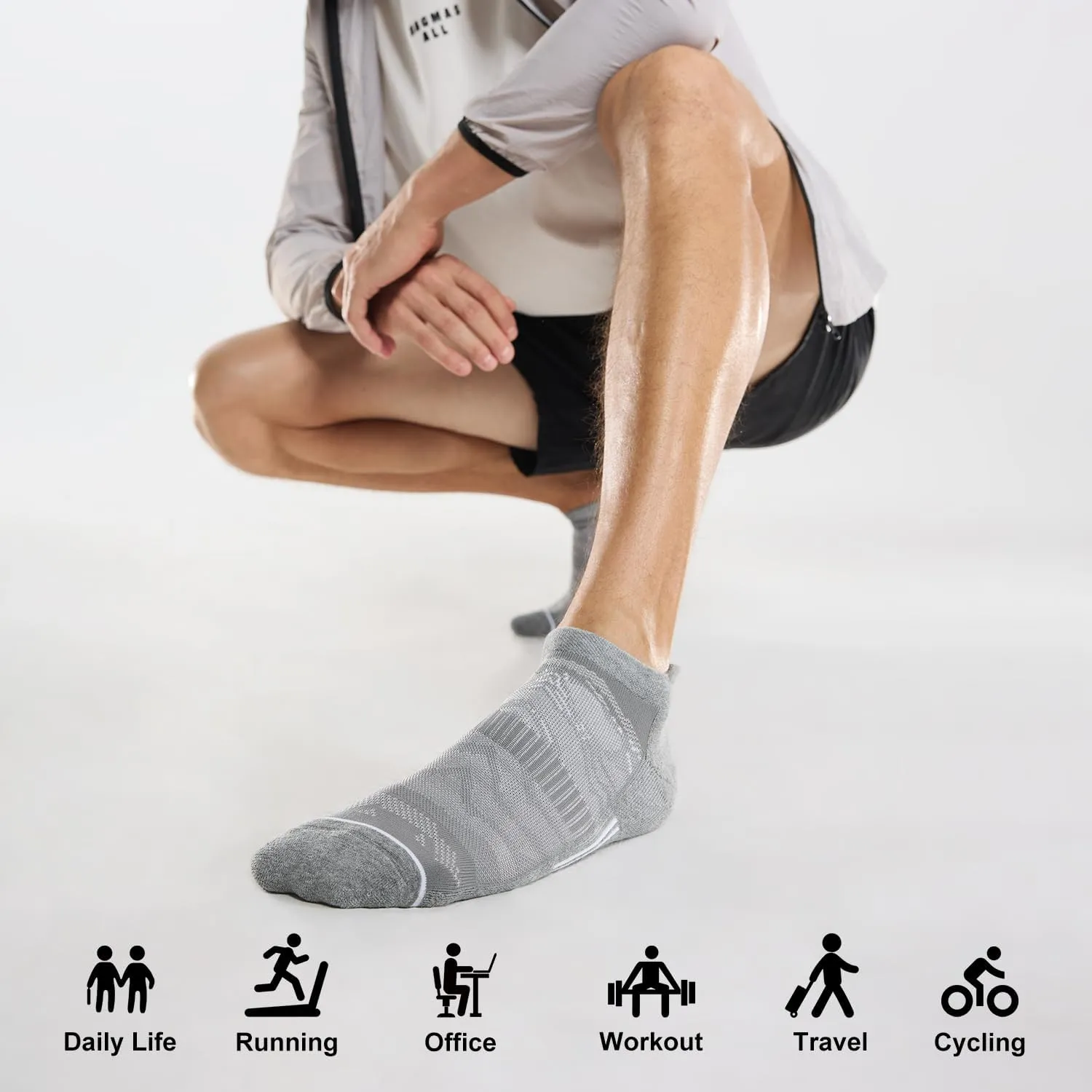FITRELL 6 Pack Men's Ankle Running Socks Low Cut Cushioned Athletic Sports Socks 7-9/9-12/12-15