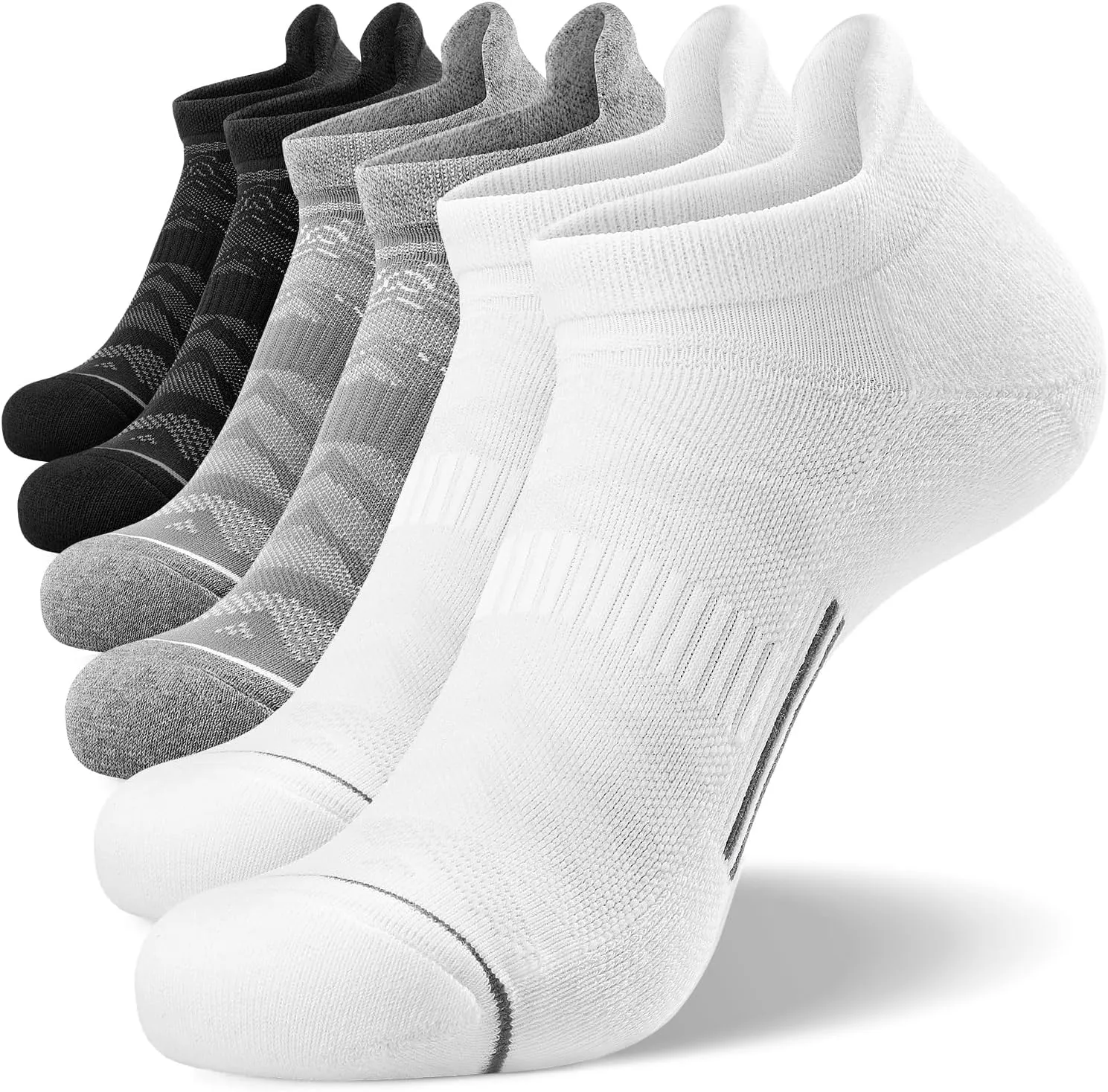 FITRELL 6 Pack Men's Ankle Running Socks Low Cut Cushioned Athletic Sports Socks 7-9/9-12/12-15
