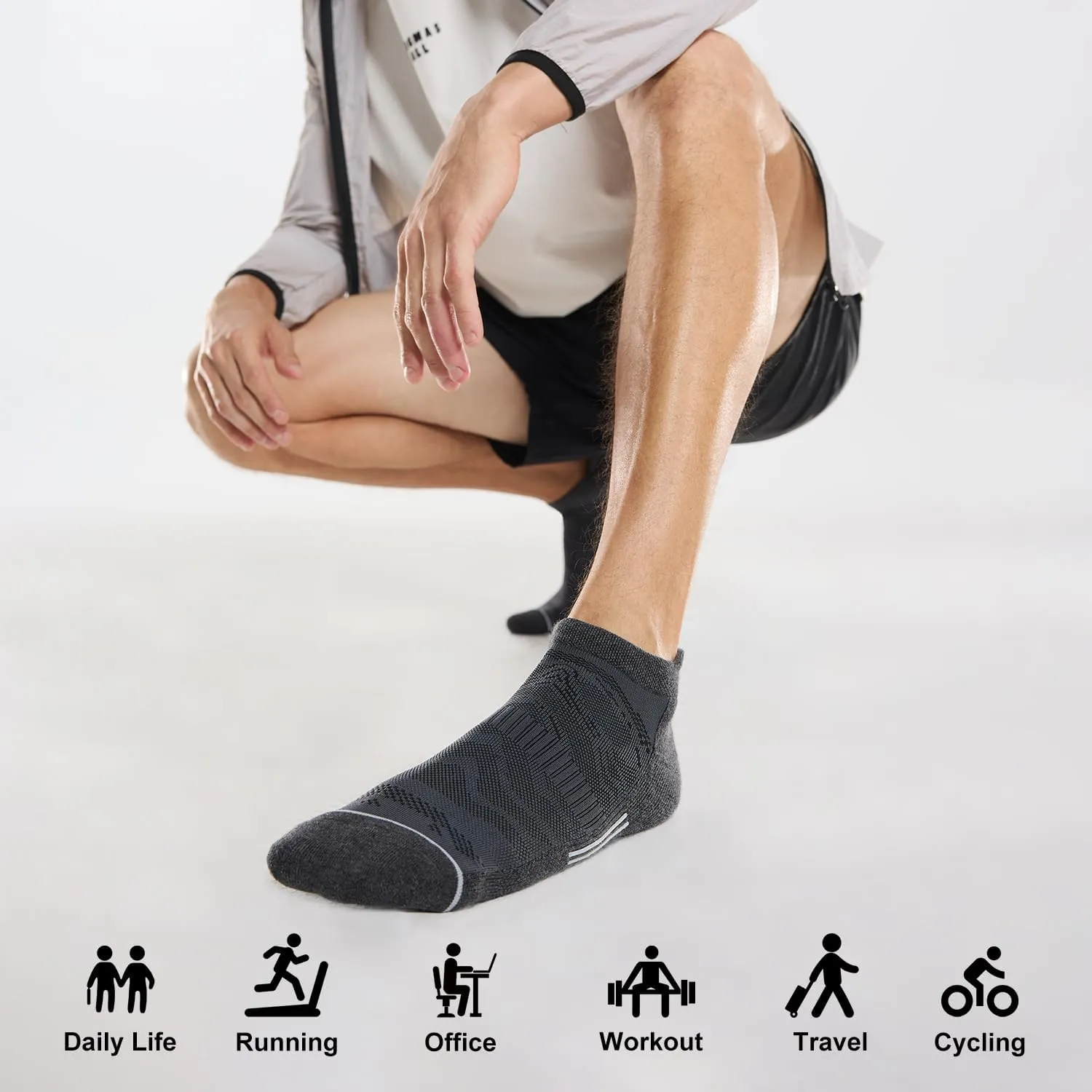 FITRELL 6 Pack Men's Ankle Running Socks Low Cut Cushioned Athletic Sports Socks 7-9/9-12/12-15