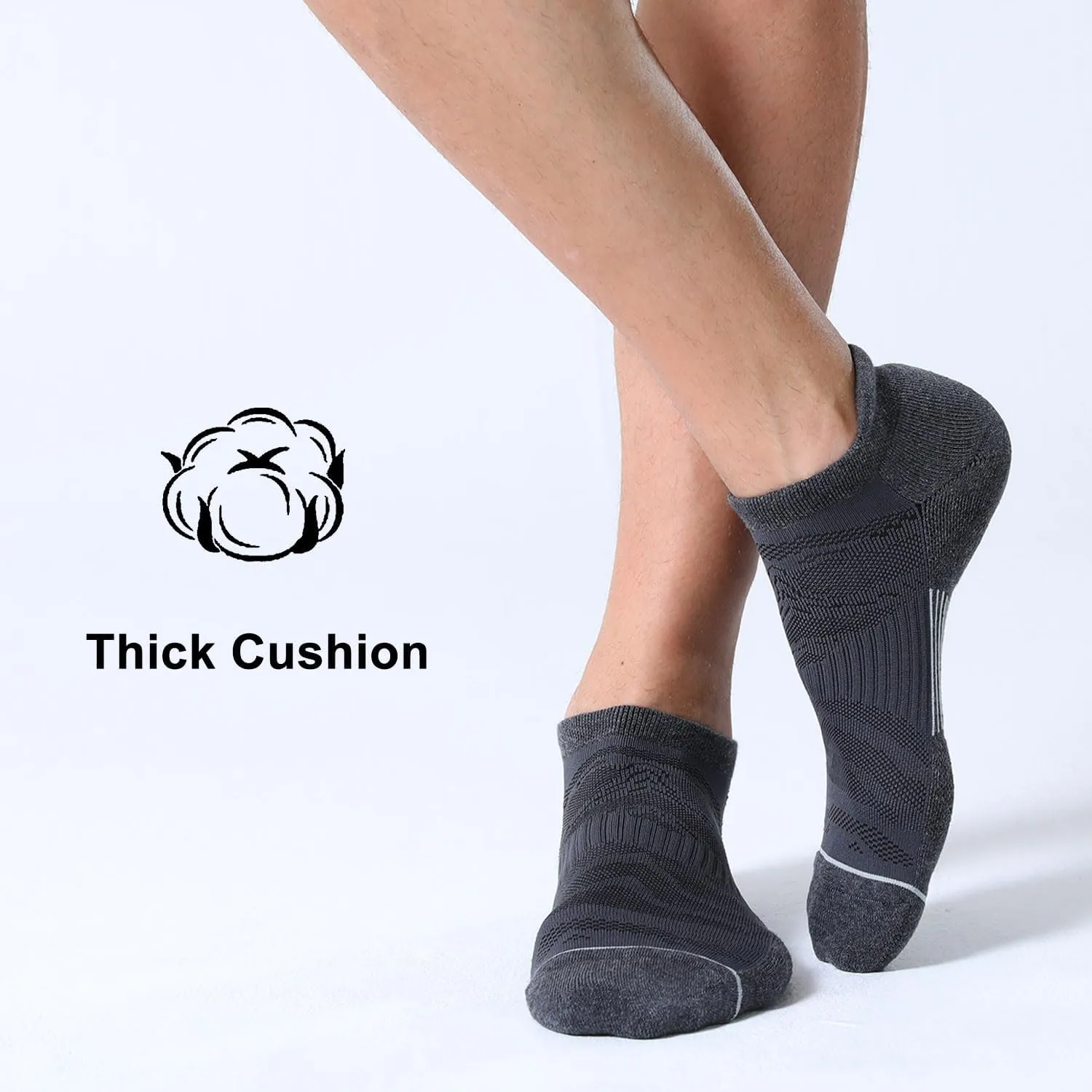 FITRELL 6 Pack Men's Ankle Running Socks Low Cut Cushioned Athletic Sports Socks 7-9/9-12/12-15