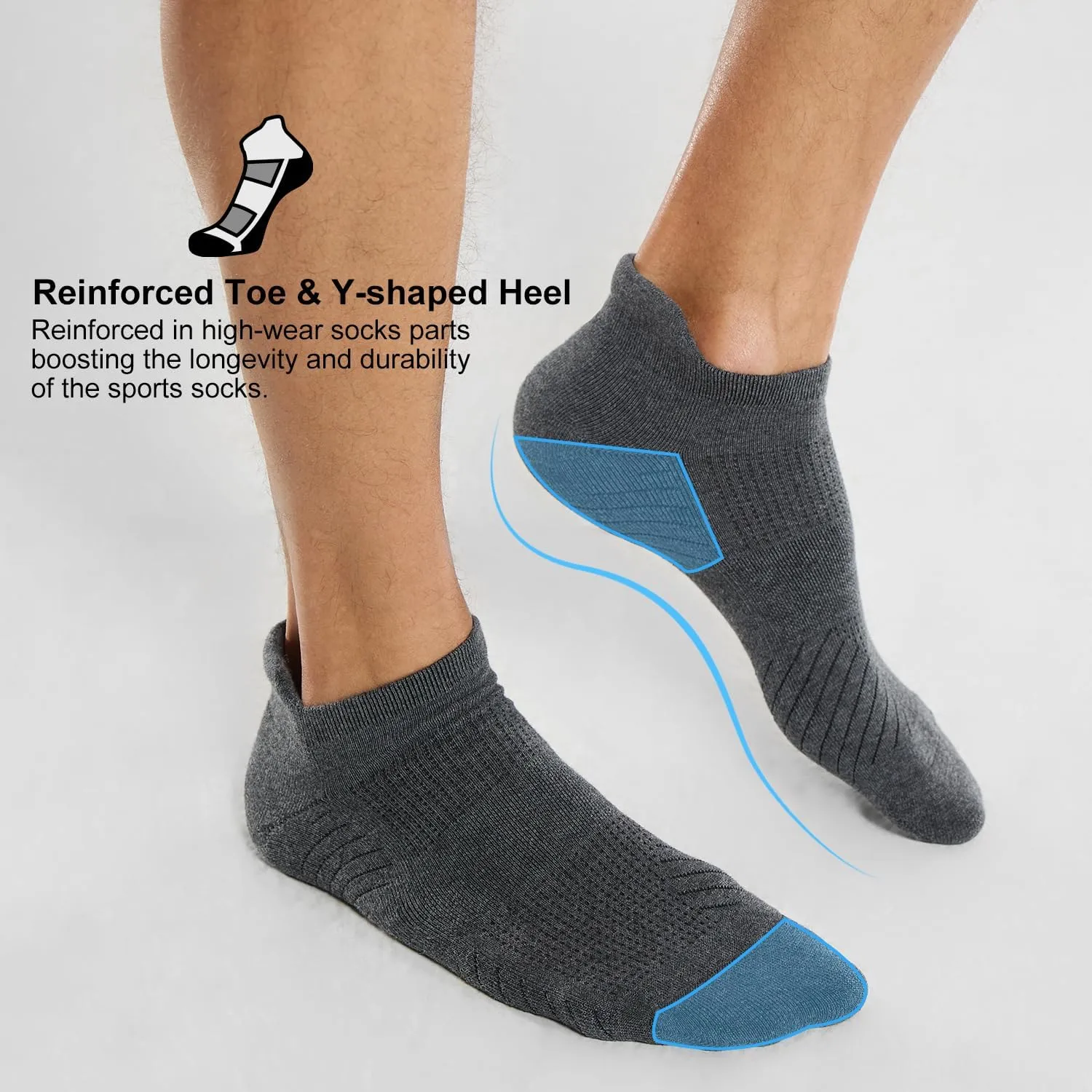 FITRELL 6 Pack Men's Athletic Running Ankle Socks Cushioned Wicking Anti-Blister Breathable Low Cut Tab Sport Socks