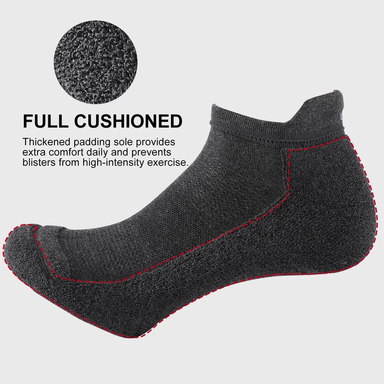 FITRELL 6 Pack Men's Athletic Running Ankle Socks Cushioned Wicking Anti-Blister Breathable Low Cut Tab Sport Socks
