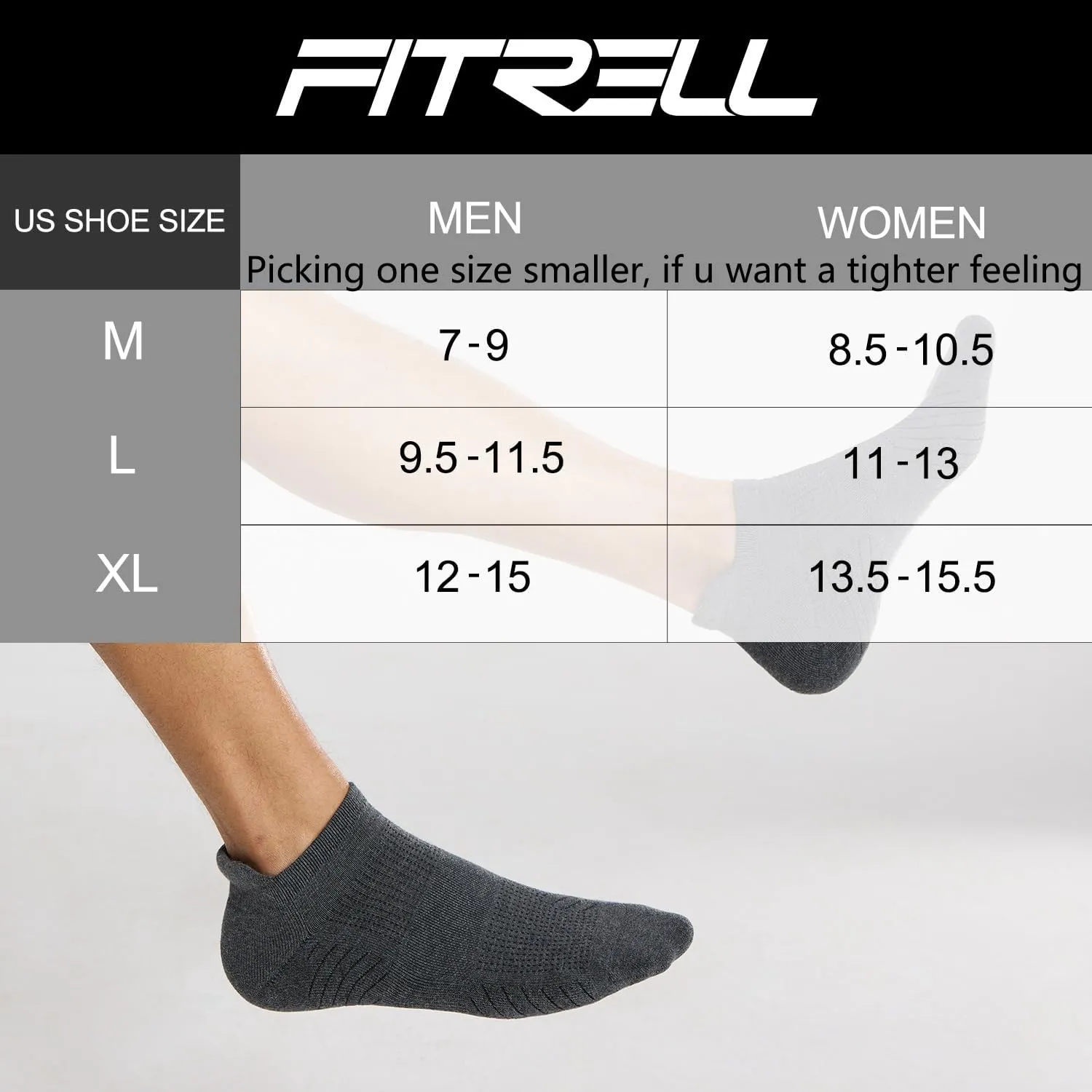 FITRELL 6 Pack Men's Athletic Running Ankle Socks Cushioned Wicking Anti-Blister Breathable Low Cut Tab Sport Socks