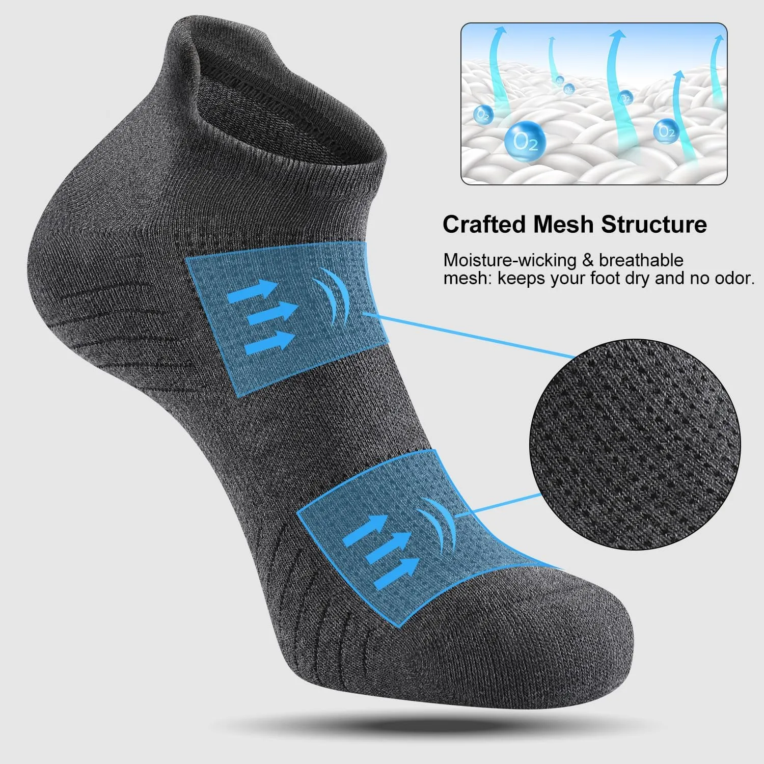 FITRELL 6 Pack Men's Athletic Running Ankle Socks Cushioned Wicking Anti-Blister Breathable Low Cut Tab Sport Socks