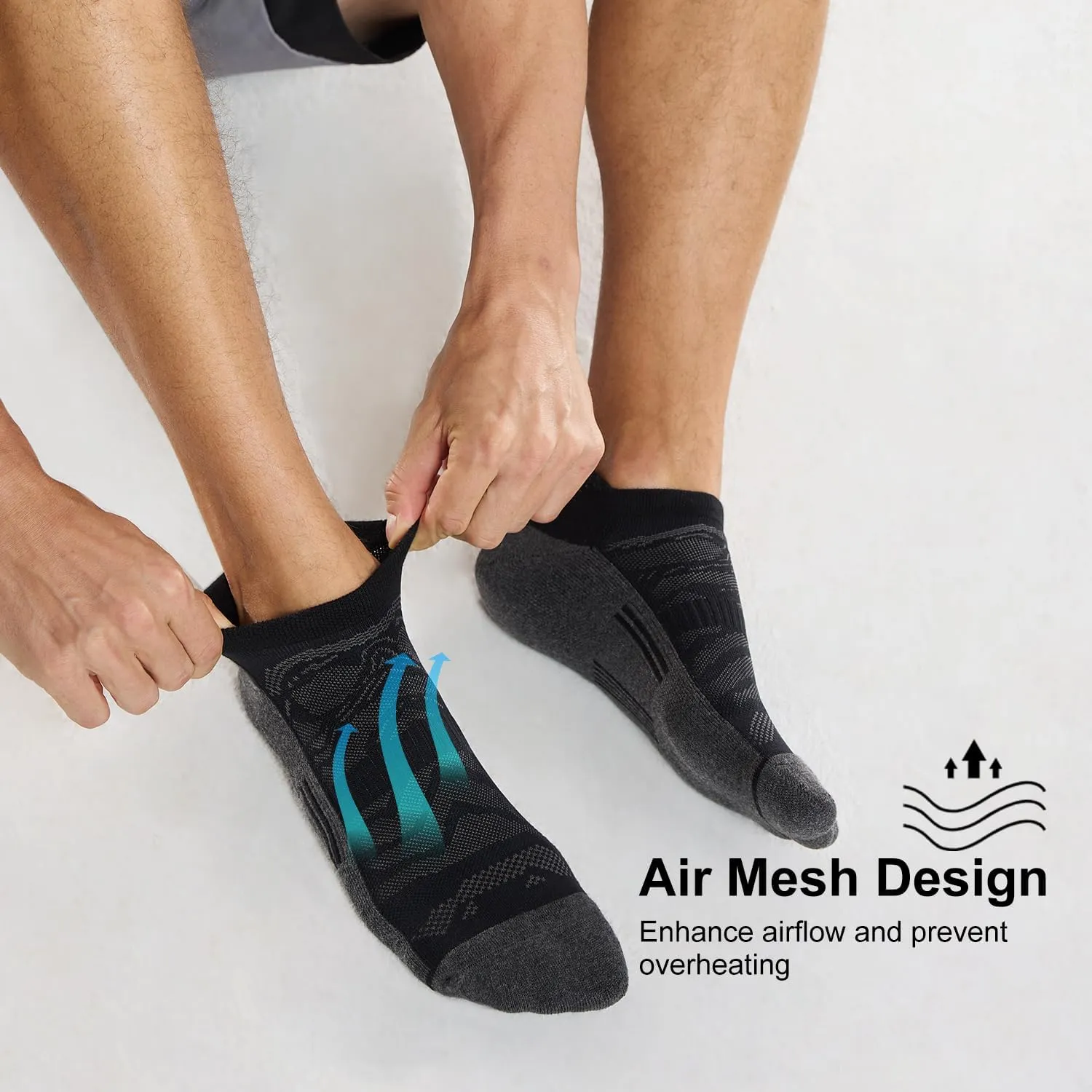 FITRELL Men's 6 Pack Ankle Running Socks Low Cut Cushioned Athletic Sports Socks 7-9/9-12/12-15