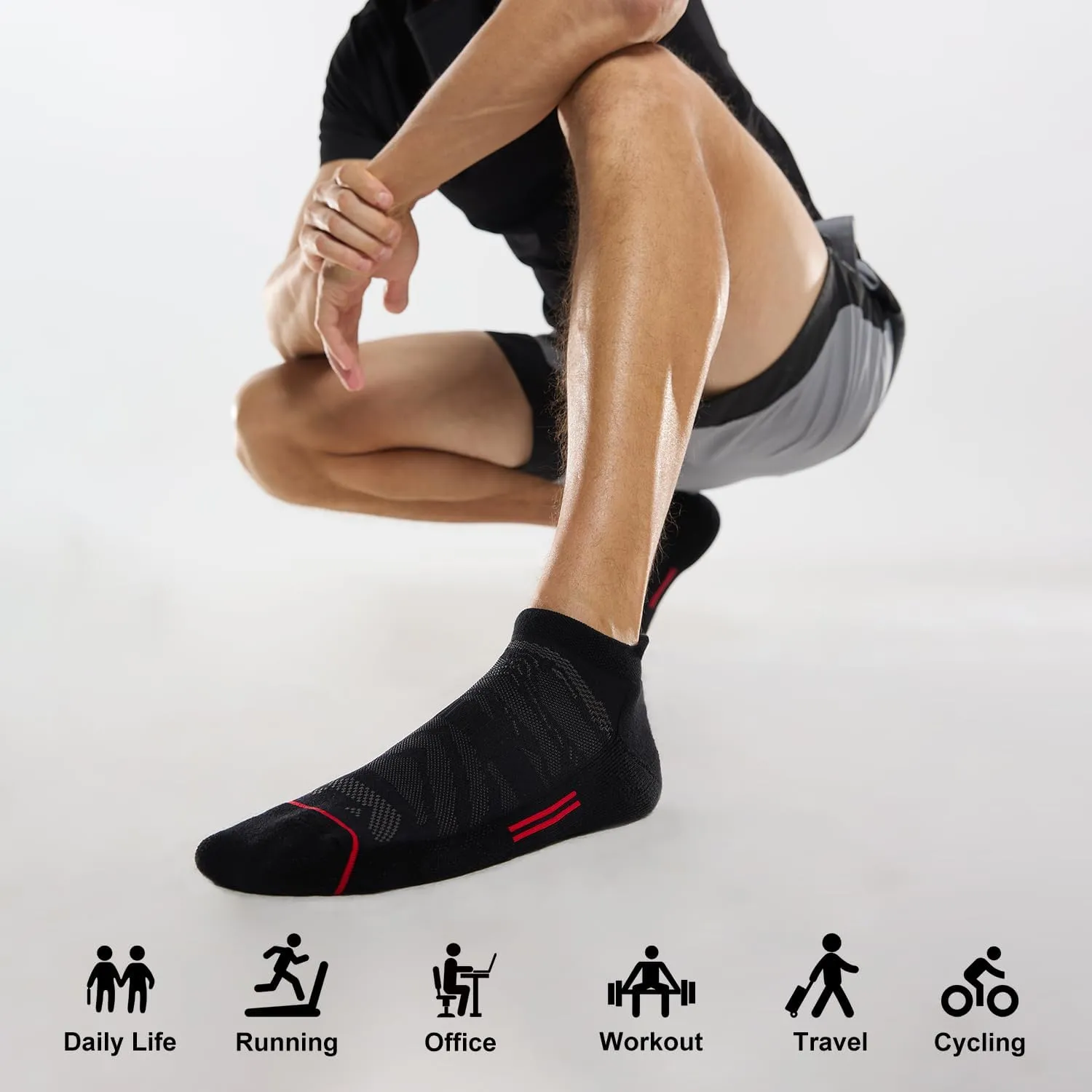 FITRELL Men's 6 Pack Ankle Running Socks Low Cut Cushioned Athletic Sports Socks 7-9/9-12/12-15