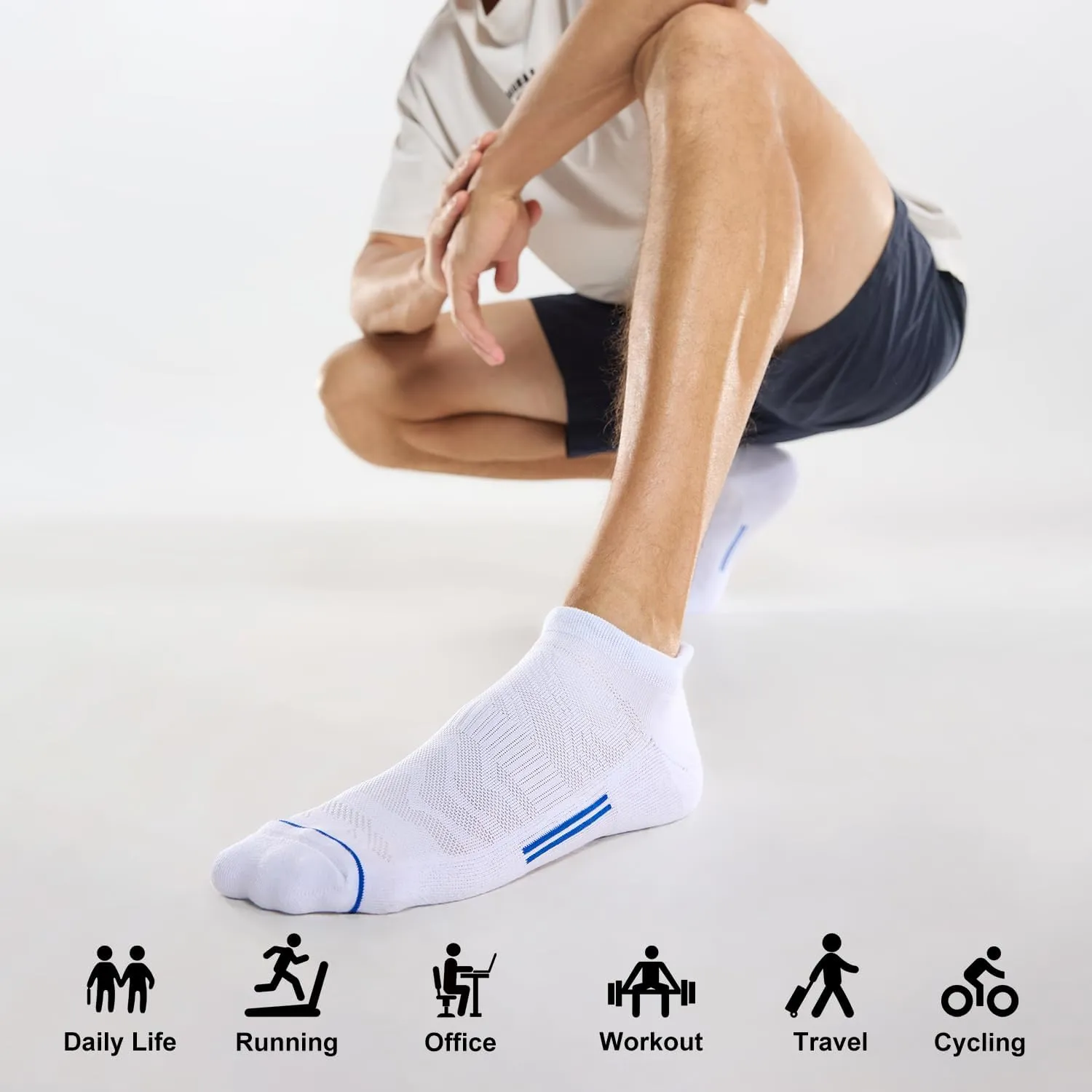 FITRELL Men's 6 Pack Ankle Running Socks Low Cut Cushioned Athletic Sports Socks 7-9/9-12/12-15
