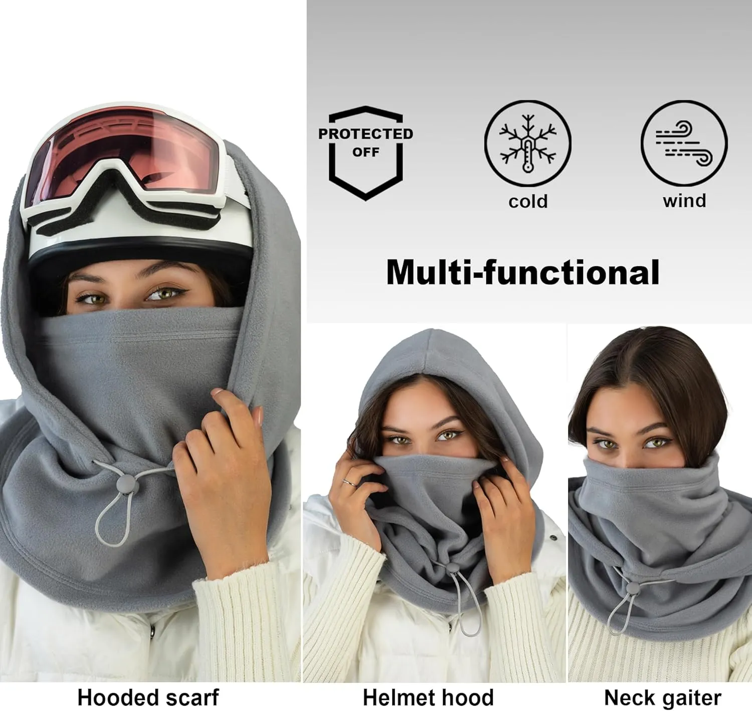 Fleece Balaclava Over Helmet - Warm Helmet Ninja Hood - Snowboard Hooded Hat Neck Gaiter Ski Mask