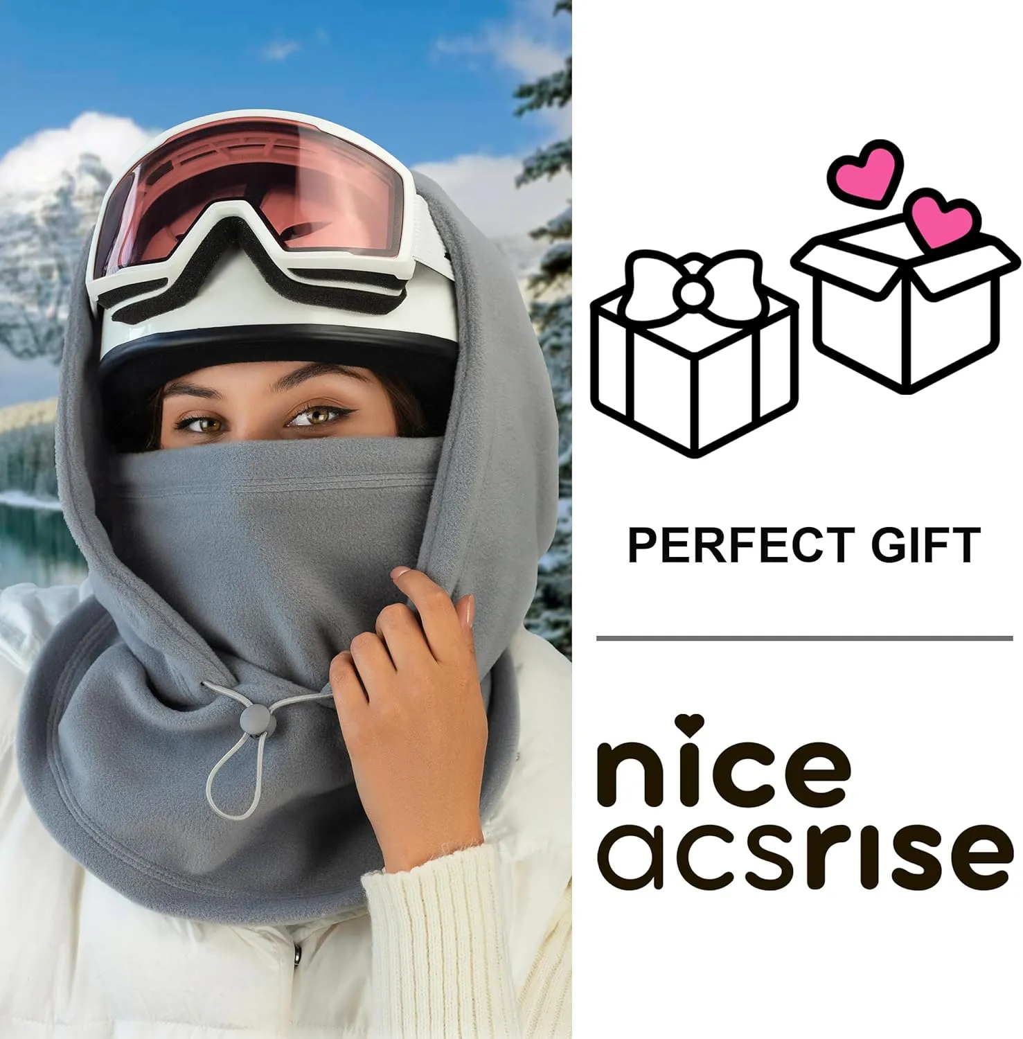 Fleece Balaclava Over Helmet - Warm Helmet Ninja Hood - Snowboard Hooded Hat Neck Gaiter Ski Mask