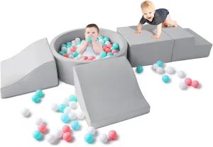 Foam Climbing Blocks for Toddler: with 4-Piece PU Leather Climbing Toys and a Ball Pit - Foam Ball Pit for Toddlers - Climbing Toys Indoor for Kids Crawling