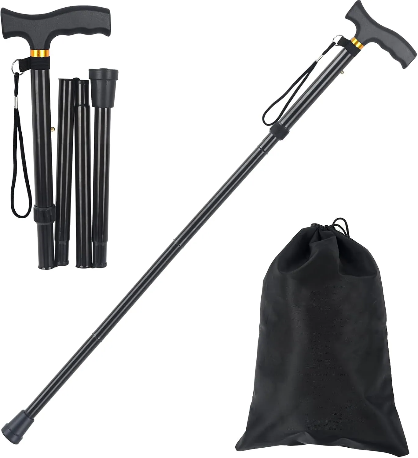 Foldable Walking Cane for Men & Women - Portable Lightweight Cane, Adjustable Height, Anti-Slip Rubber Tip, Includes Storage Bag | Ideal for Seniors & Mobility Aid Users.