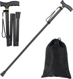 Foldable Walking Cane for Men & Women - Portable Lightweight Cane, Adjustable Height, Anti-Slip Rubber Tip, Includes Storage Bag | Ideal for Seniors & Mobility Aid Users.